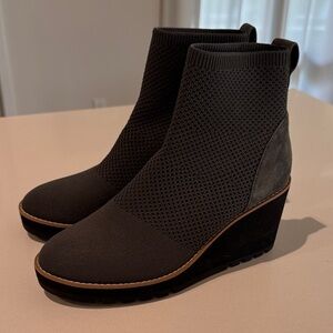 Eileen Fisher London Stretch Knit Gray Wedge Ankle Boots